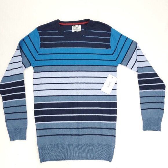 Faze 1 Sweater Boys Large 14/16 Blue Multi Stripped Pullover Crew Neck - Picture 1 of 9